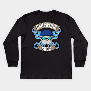 Swimming crew Jolly Roger pirate flag Kids Long Sleeve T-Shirt